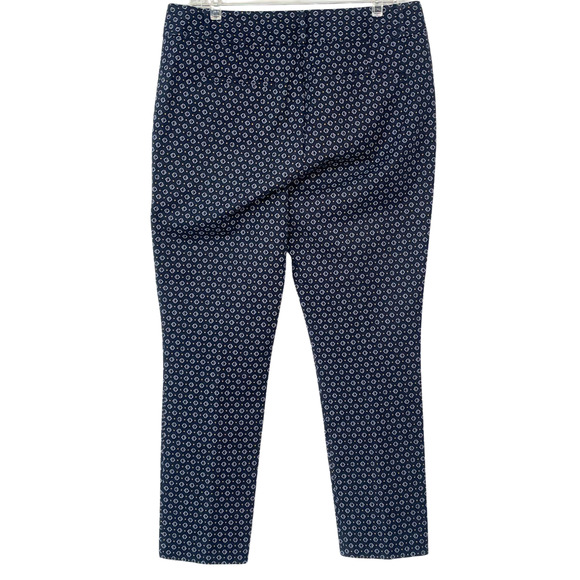 Loft Sz 12 Marissa Skinny Pants 36"x28" Small Diamond Print Blue Stretch Poplin - Picture 2 of 11